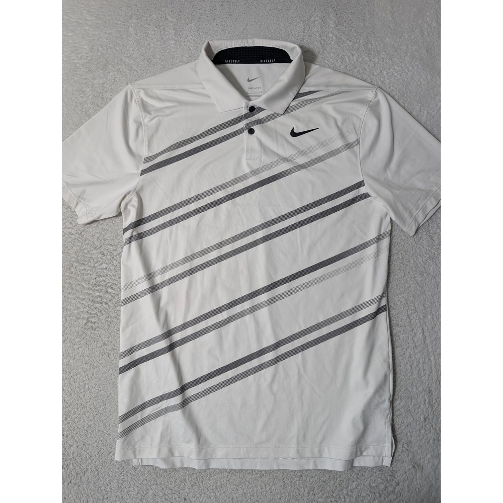 Nike Polo Mens S White Diagonal Stripe Dri-FIT Stretch DH0791-100 Spandex Vented - Picture 3 of 9